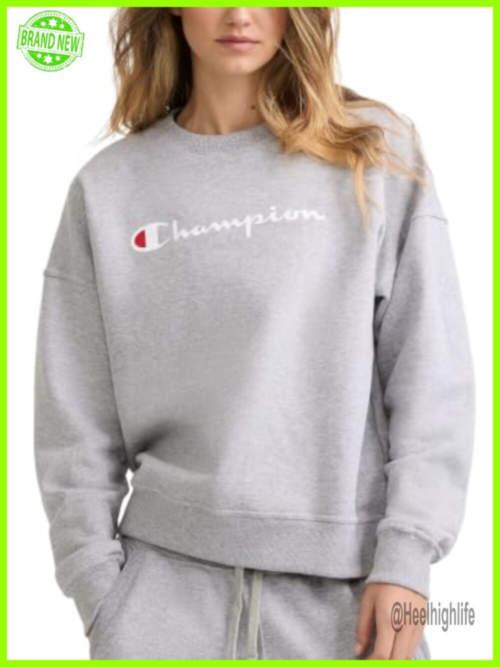 Champion Powerblend Crewneck Loose Fit Midweight Fleece Script Logo